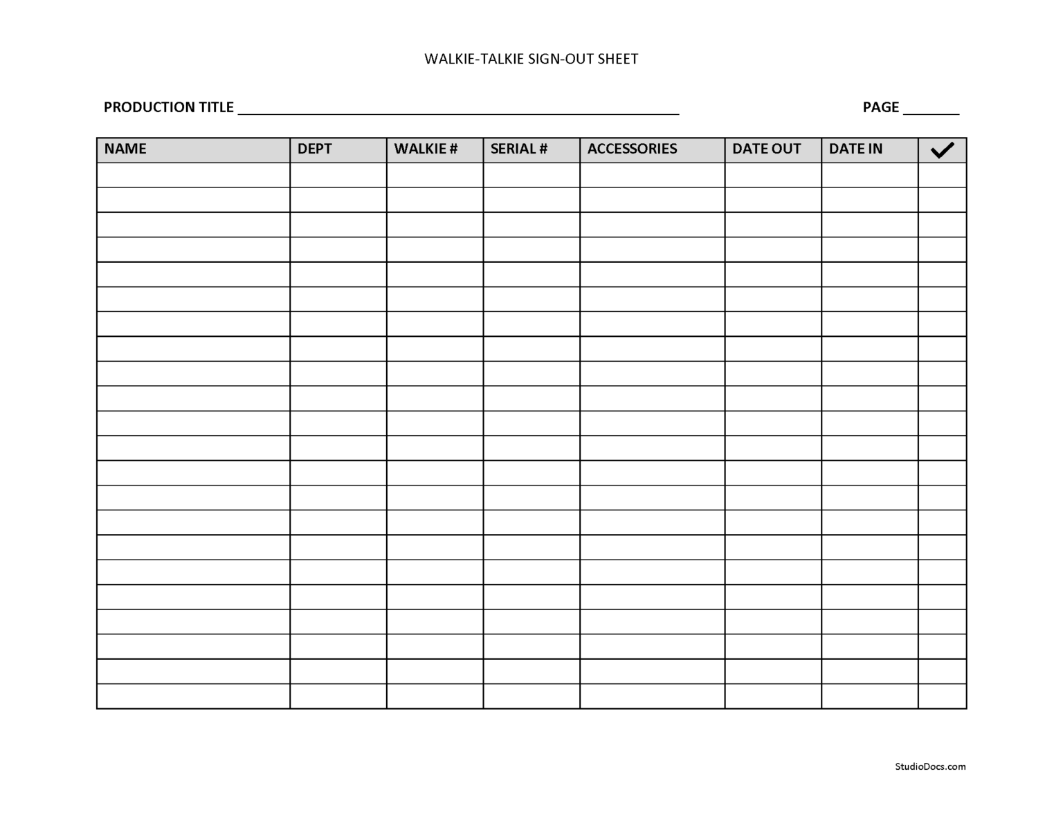 Walkie Talkie Sign Out Sheet - StudioDocs